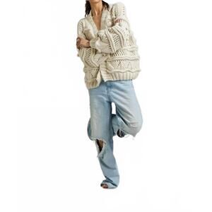 NEW FIRST BORN KNITS hand crafted brigitte bomber cardigan in marshmellow